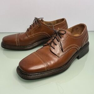 Y2K Bostonian Strada Mens Cognac Leather Cap Toe Oxford Shoes Made in Italy 10.5